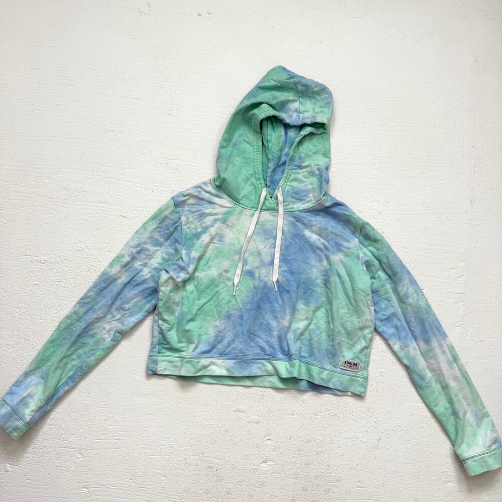 Kualoa Hawaii Blue Green Tie Dye Crop Hoodie Sweatshirt Women’s Medium